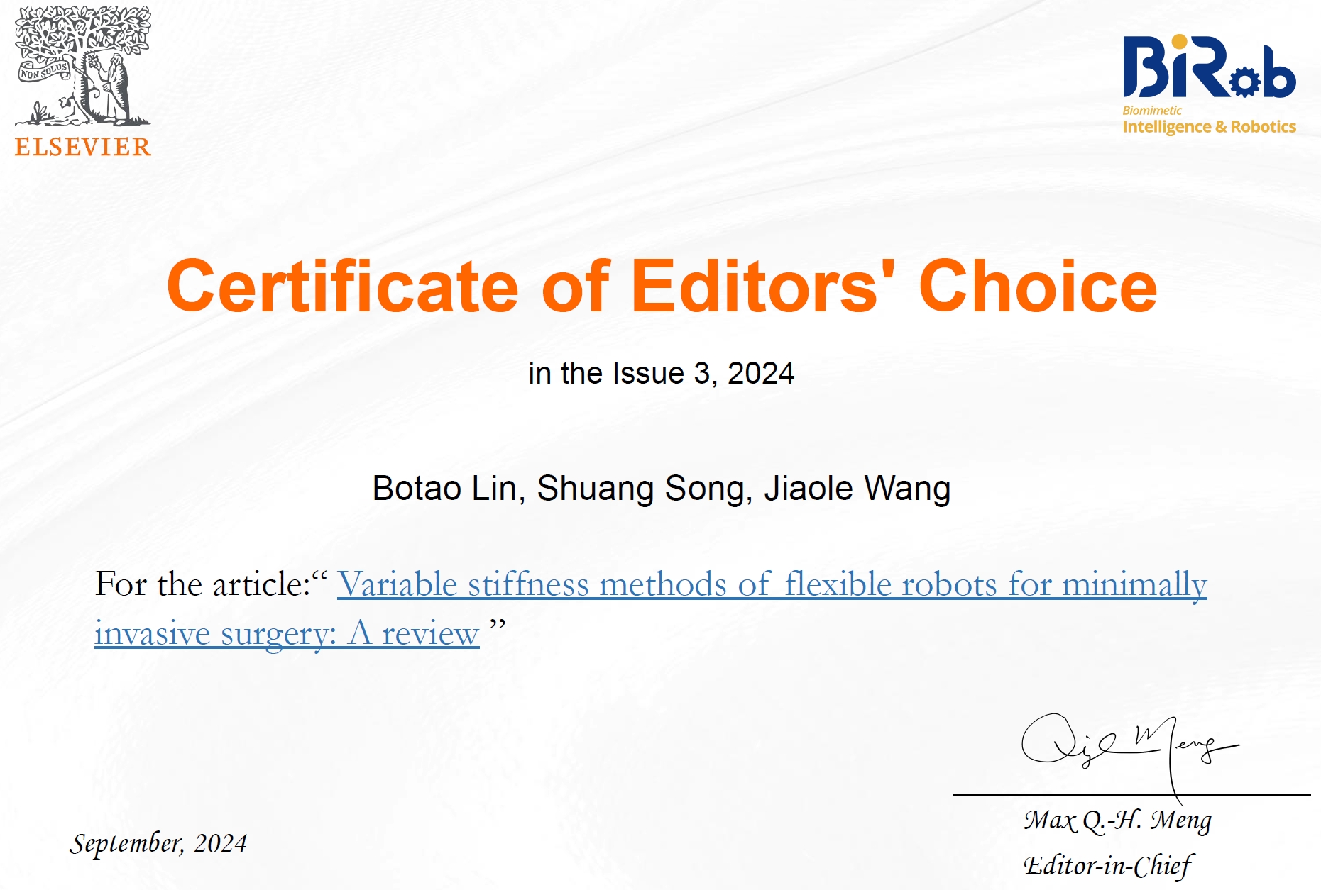 certificate of editor's choice